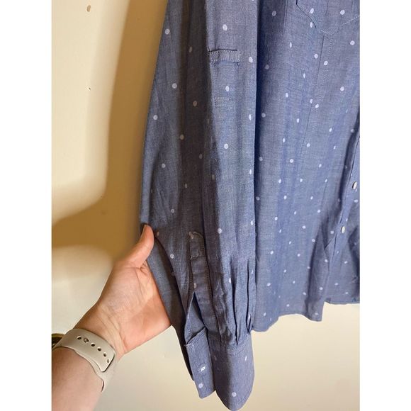 Lane Bryant lightweight cotton chambray blue polka dot blouse size 20 - Picture 5 of 8